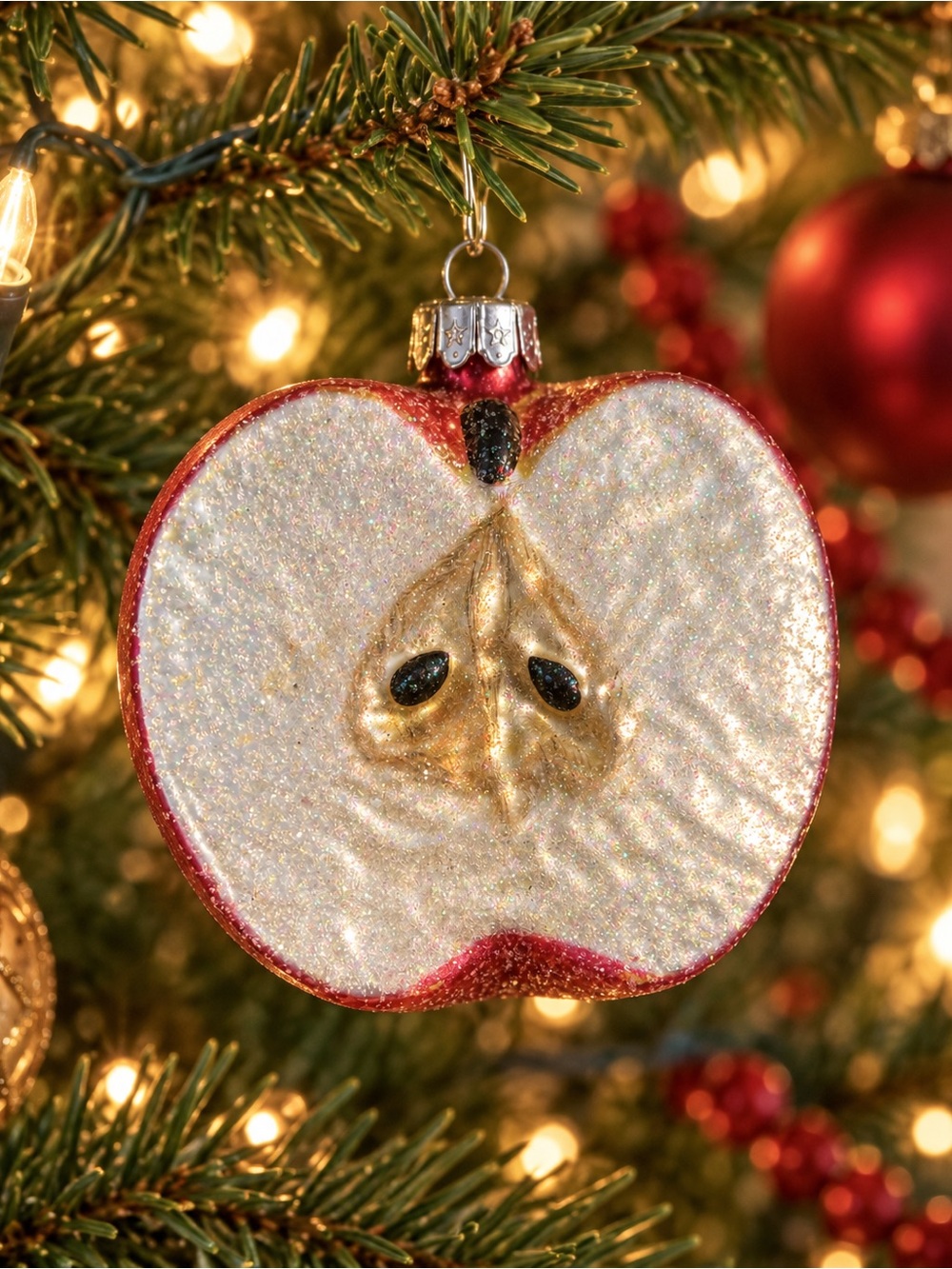 Midwest Glassworks Vintage Glitter Apple Half Christmas Ornament NWT Holiday